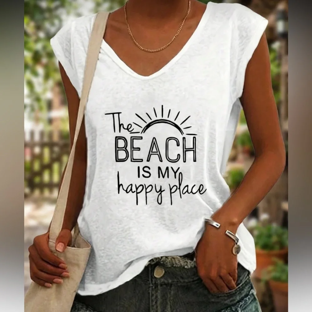 Soft V-neck Tee The Beach is My Happy Place - Picture 1 of 3